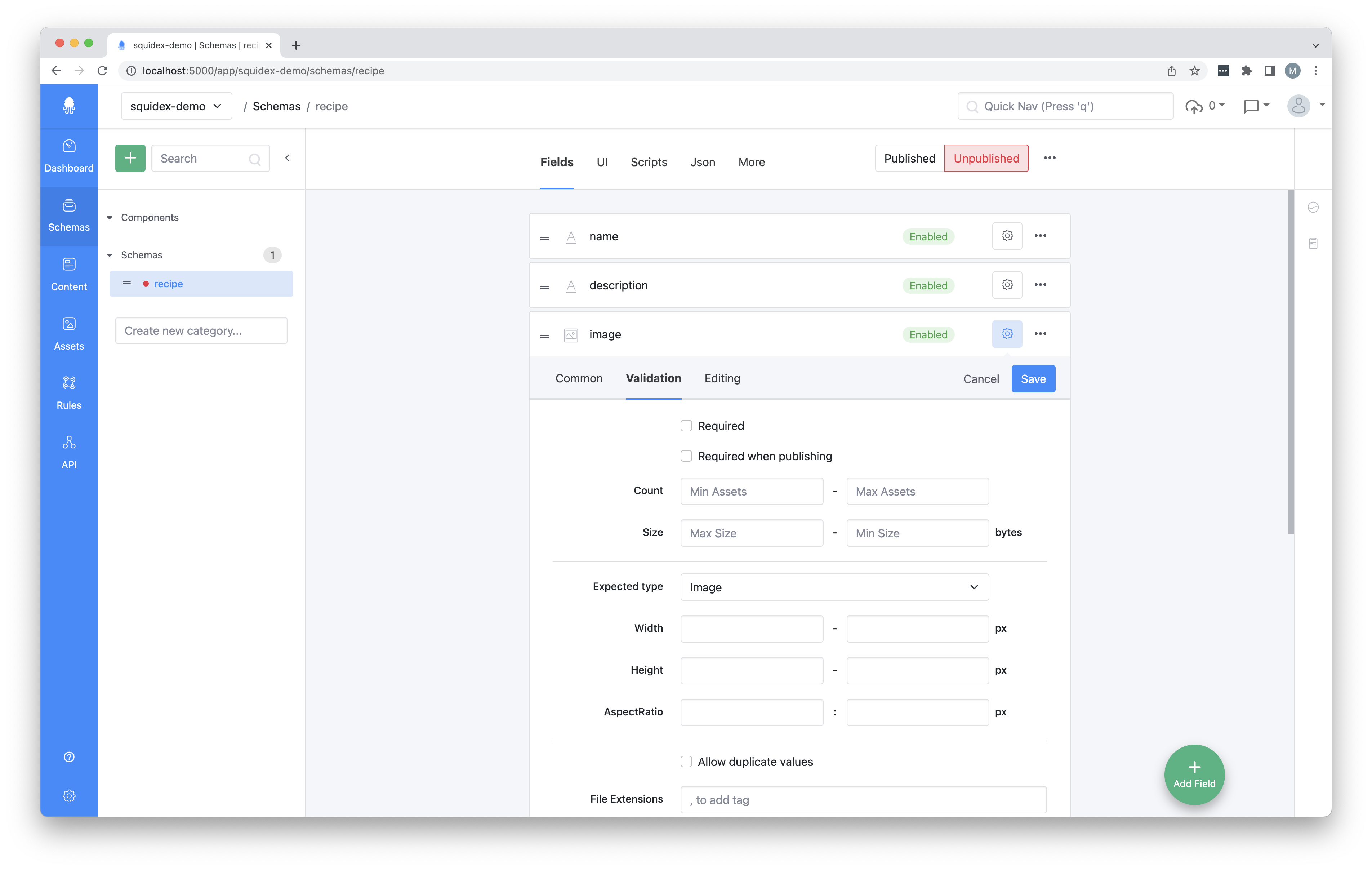 Manage schema